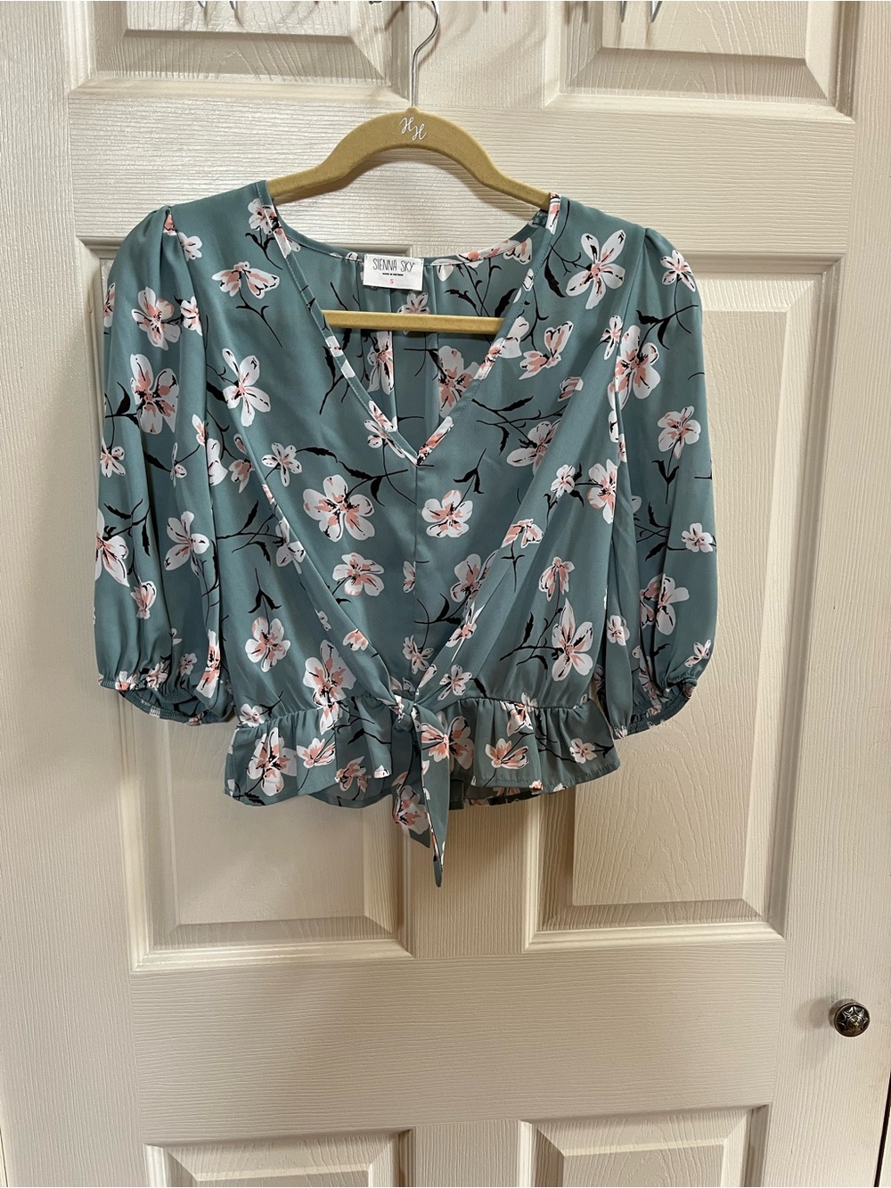Sienna Sky Sage Green Floral Tie-Front Crop Top